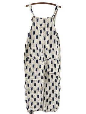 Stela 9 Womens Boho Hand Dyed Rita Overalls Cream Navy Size Medium